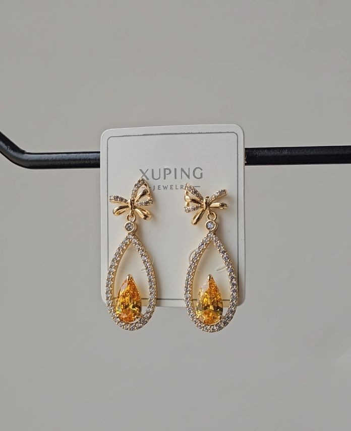 Xuping Abiye Turuncu Taşlı Gold Küpe