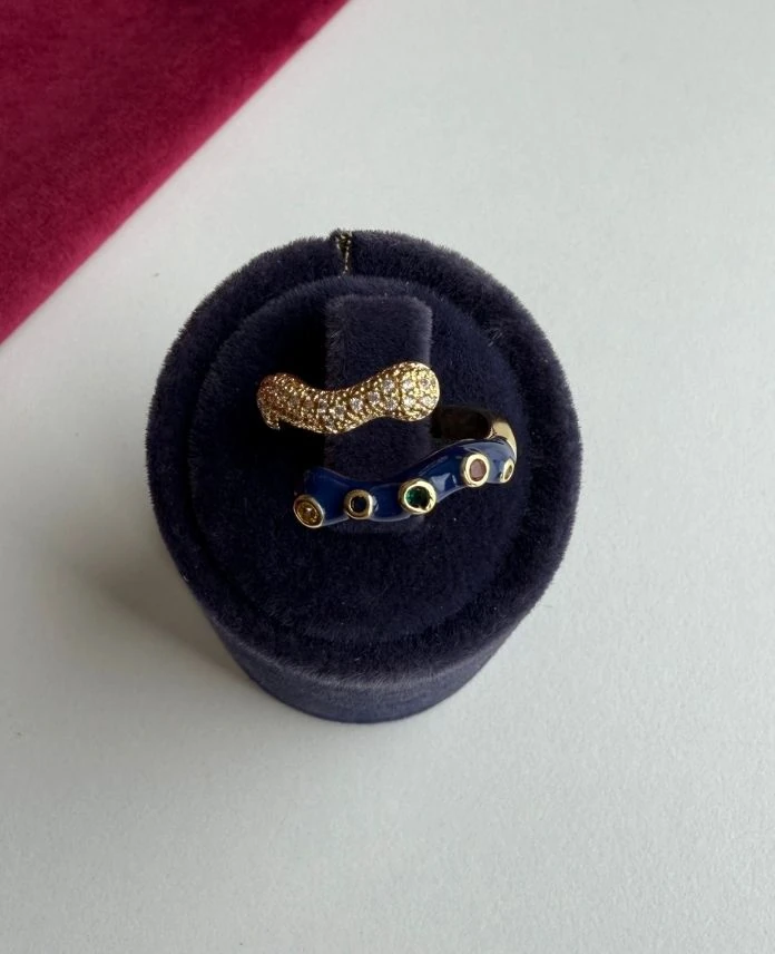 Pirinç Ayarlamalı Lacivert Yılan Taşlı Yüzük