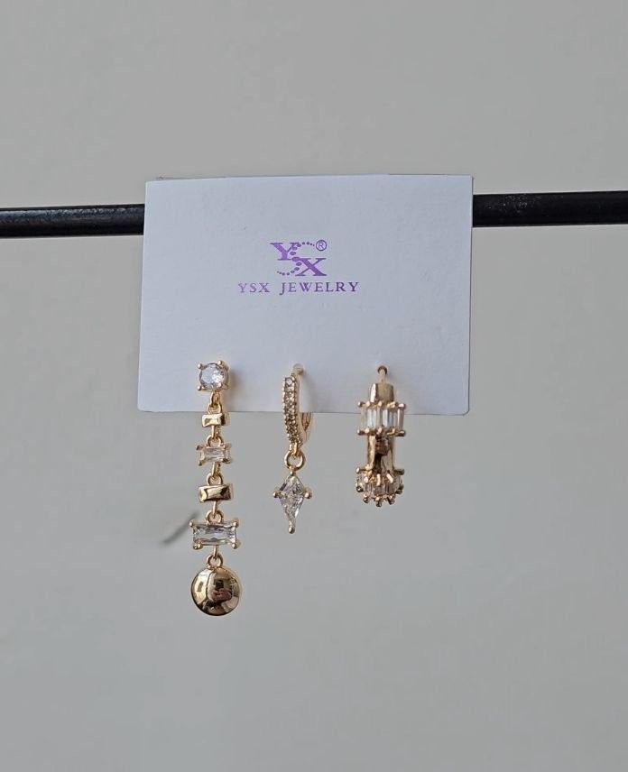 Ysx 3 Lü Sallantılı Taşlı Küpe
