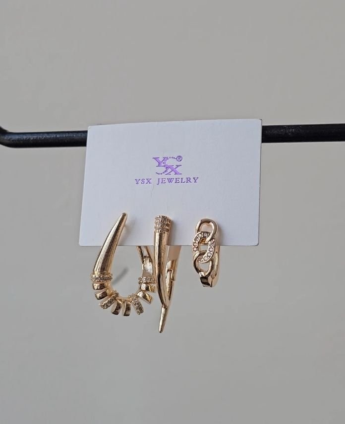 Ysx 3 Lü Zincir Taşlı Küpe