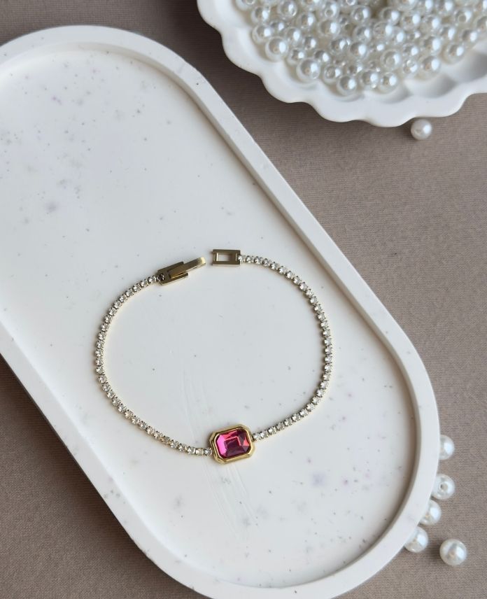 Çelik Suyolu Dikdörtgen Pembe Bileklik