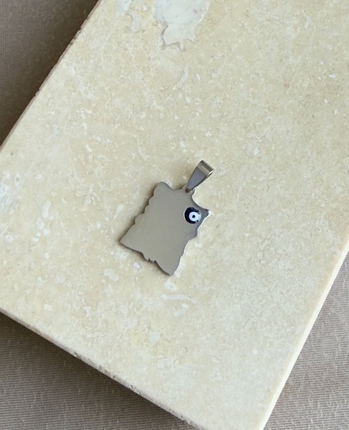 Çelik Dikdörtgen Nazarlı Plaka 15x20Mm Kolye Ucu