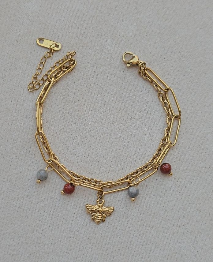 (12 Lİ PAKET İNDİRİMLİ) Çelik 2 Li Arılı Renkli Taşlı Bileklik