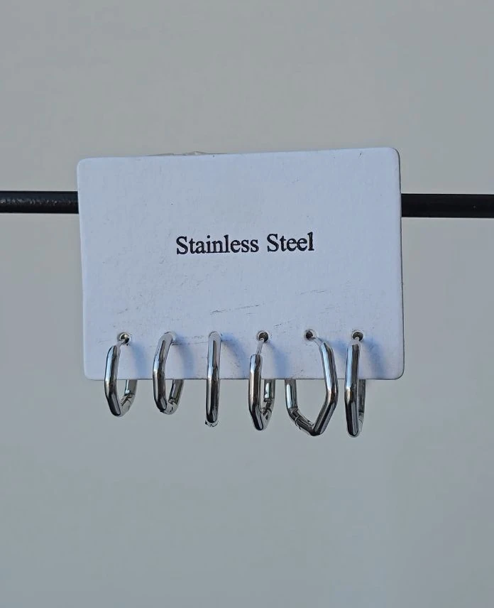 (12 Lİ PAKET İNDİRİMLİ) Çelik 6 Lı Altıgen Küpe