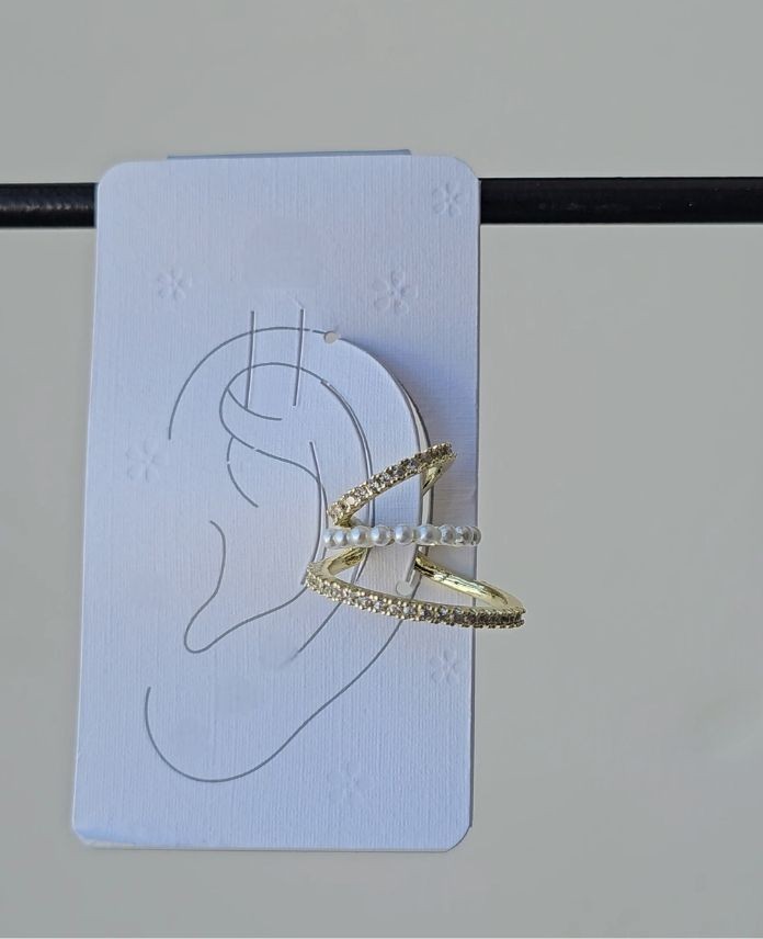 Pirinç Şerit Taşlı İncili Earcuff