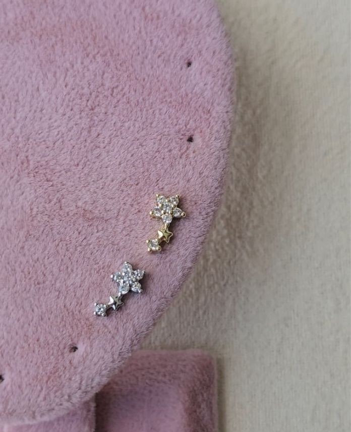 Çelik 3 Yıldız Taşlı (Arkası Düz) Piercing