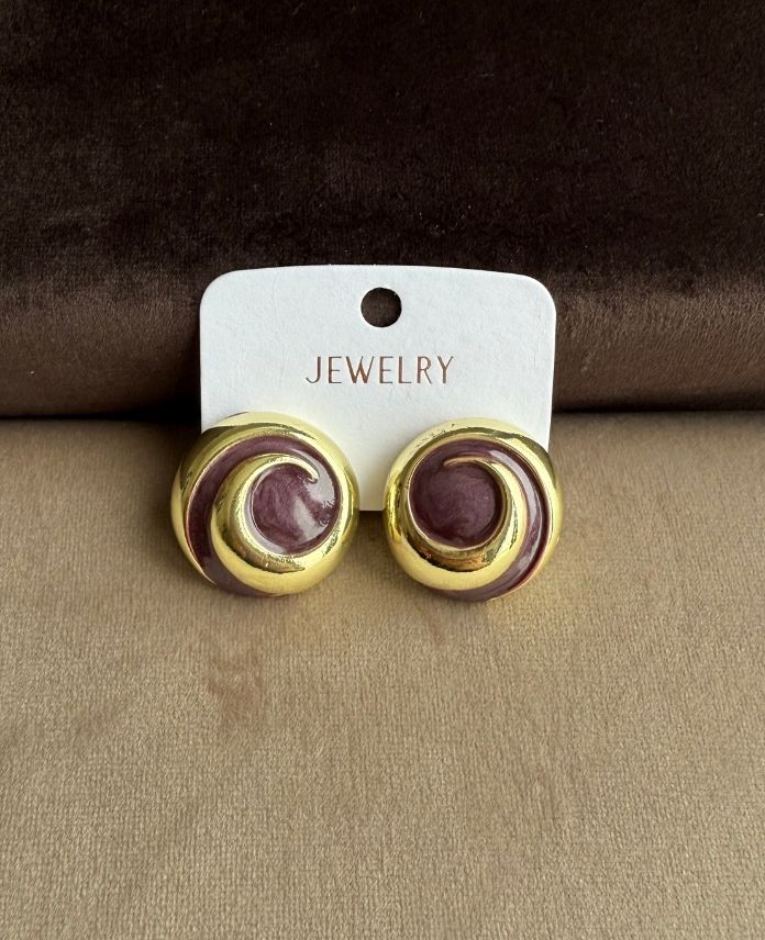 Pirinç Yuvarlak Bordo Küpe