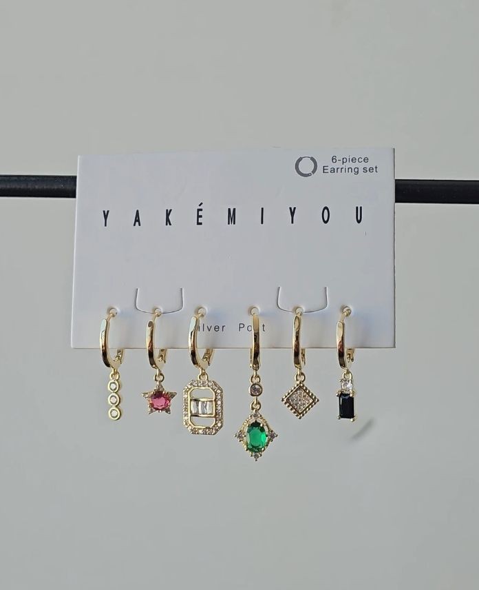 Pirinç 6 Lı Dikdörten Taşlı Set Küpe