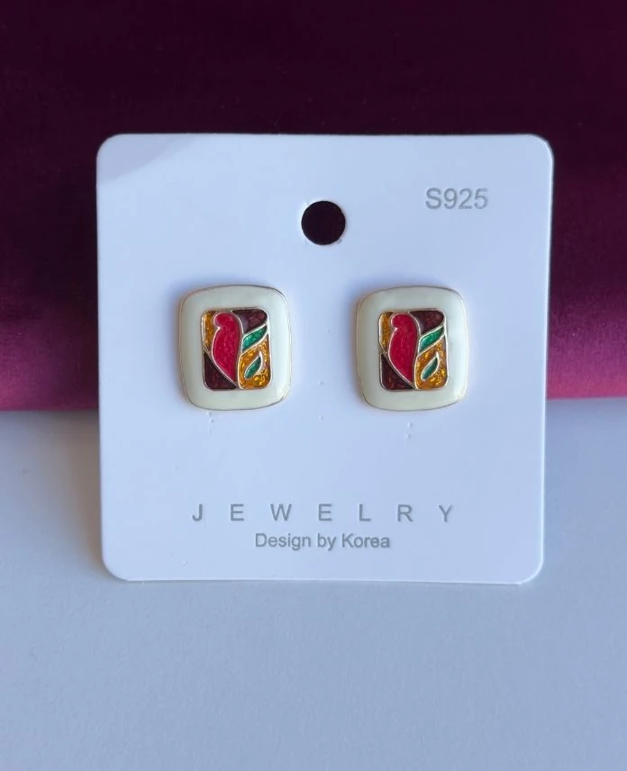 Pirinç Dikdörtgen Renkli Küpe