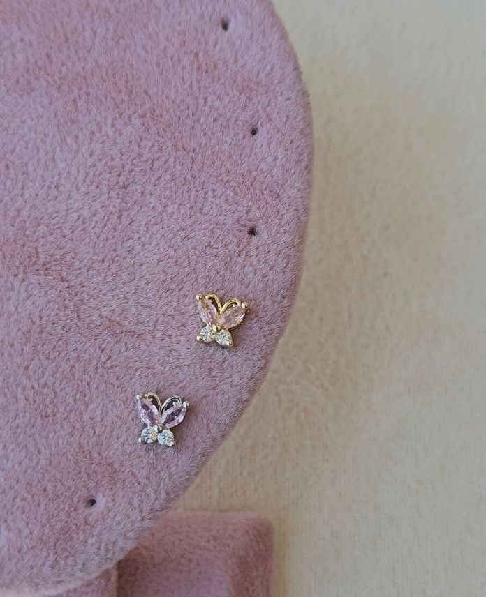 Çelik Kelebek Pembe (Arkası Düz) Piercing