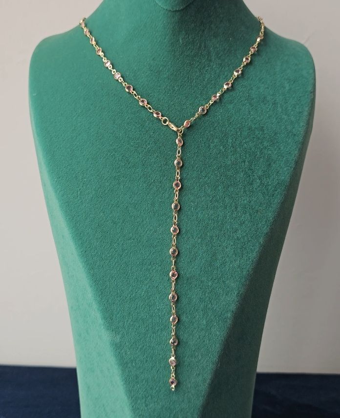 Pirinç Yuvarlak Pembe Taşlı Kolye