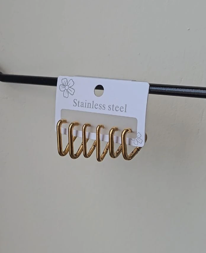 (12 Lİ PAKET İNDİRİMLİ) Çelik 6 Lı İnce Üçgen Küpe