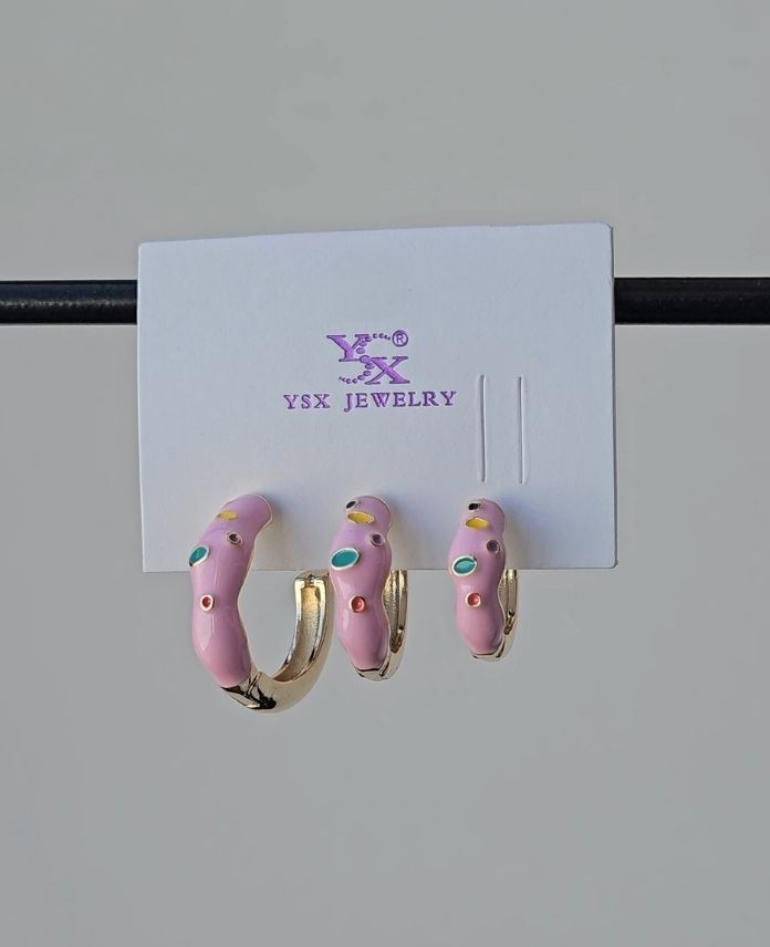 Ysx 3 Lü Halka Pembe Renkli Küpe