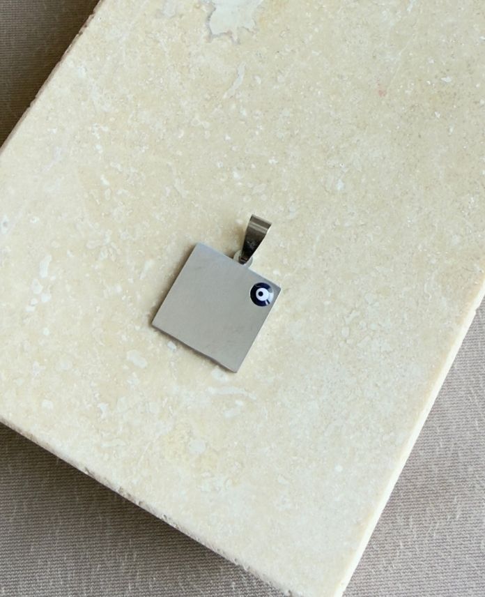 Çelik Kare Nazarlı Plaka 20x20mm Kare Kolye Ucu