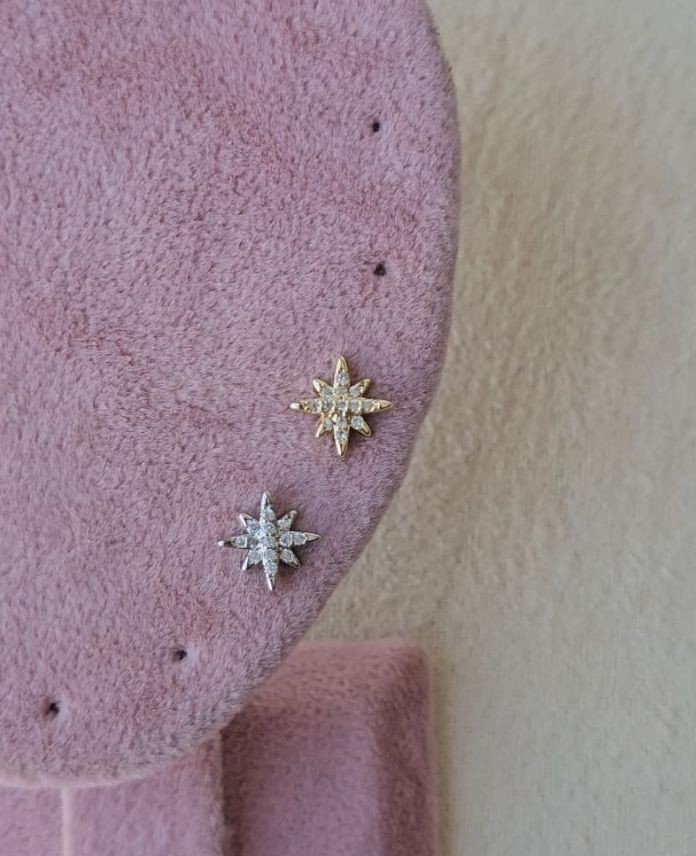 Çelik Sedef Yıldız Taşlı (Arkası Düz) Piercing