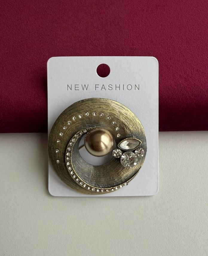 Pirinç Yuvarlak İncili Broş