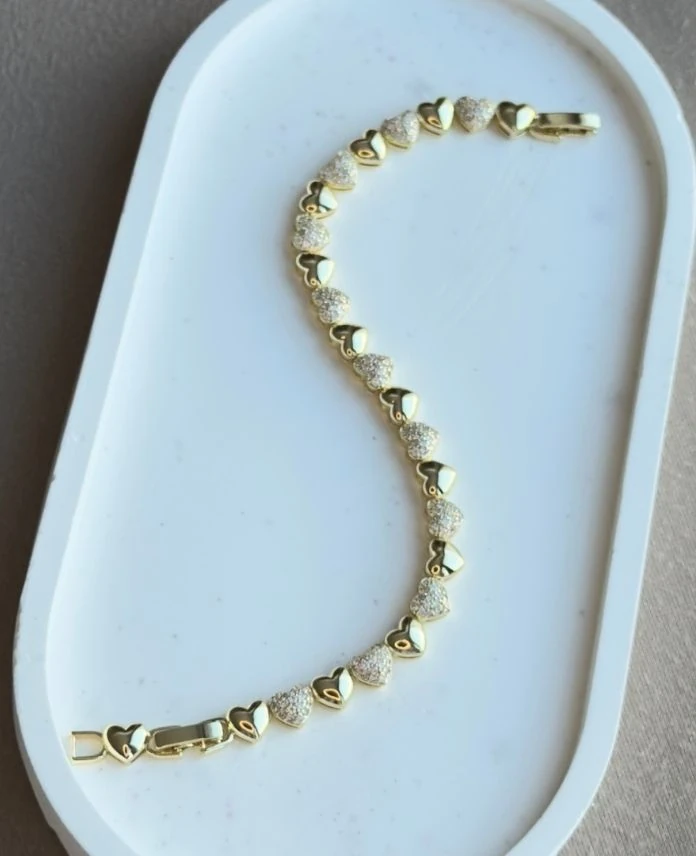 Cm Kalp Taşlı 14K Bileklik