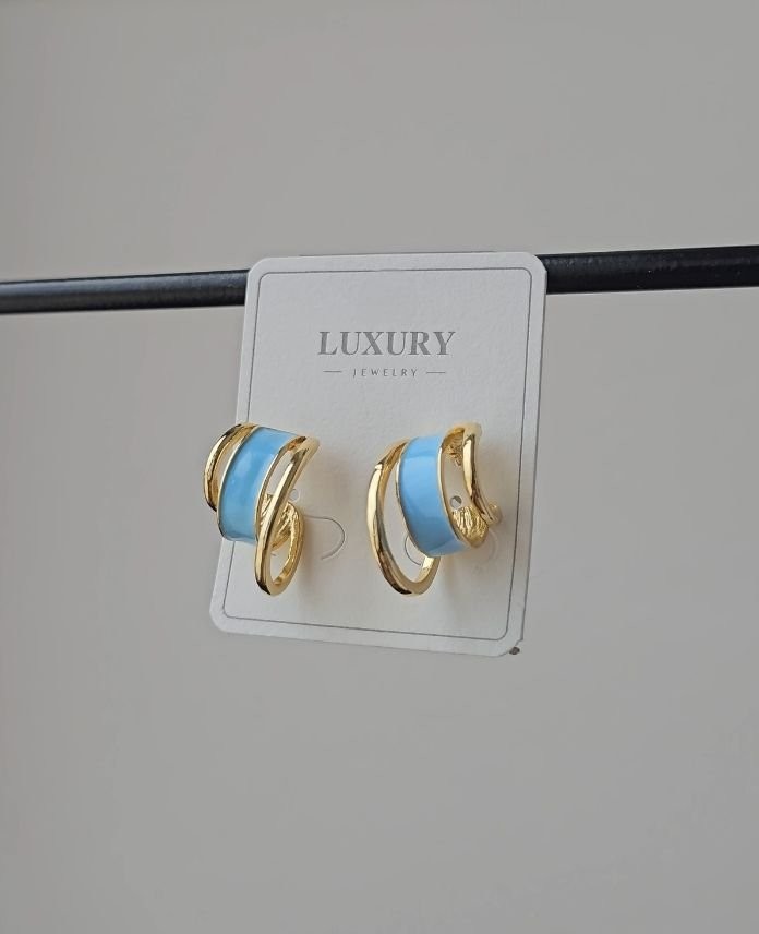 Luxury Halka Mavi Sedef Küpe