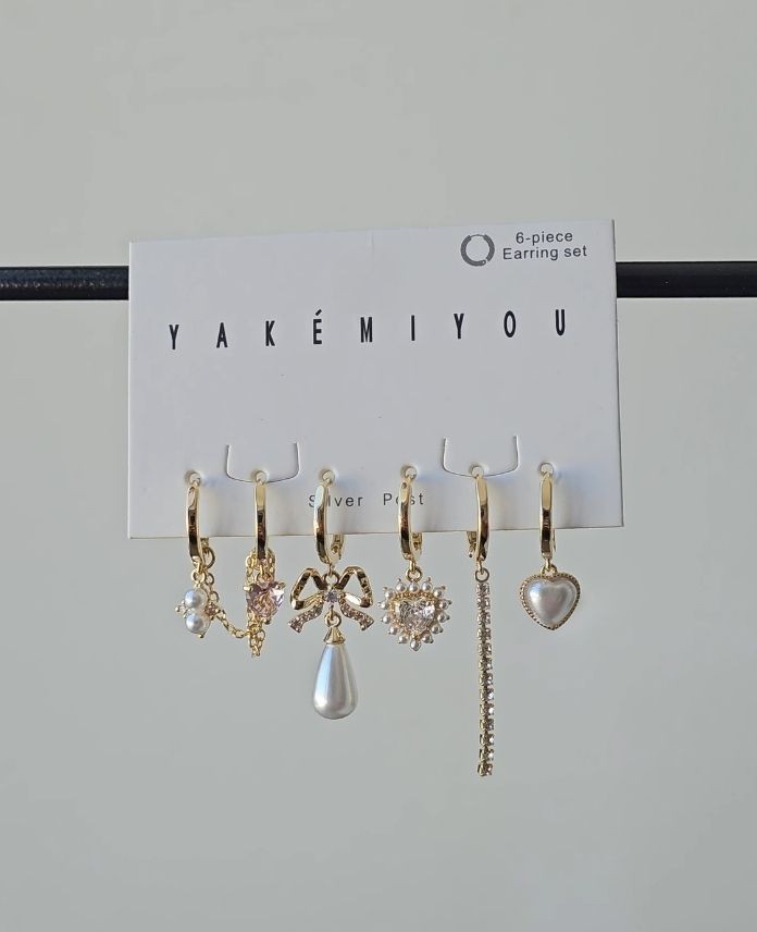 Pirinç 6 Lı Kurdele İncili Set Küpe