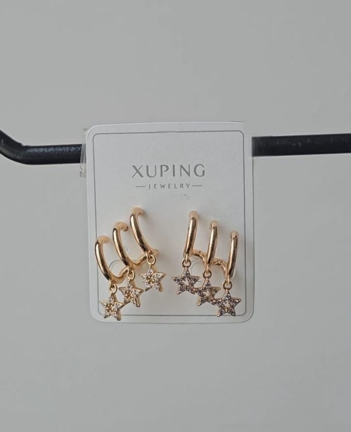 Xuping 3 Sıra Yıldız Taşlı Rose Küpe