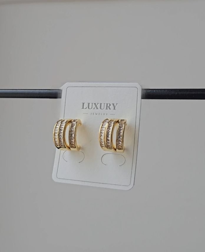 Luxury 3 Halka Taşlı Küpe