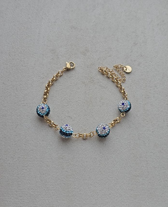 (12 Lİ PAKET İNDİRİMLİ) Çelik 4 Nazarlı Taşlı Bileklik