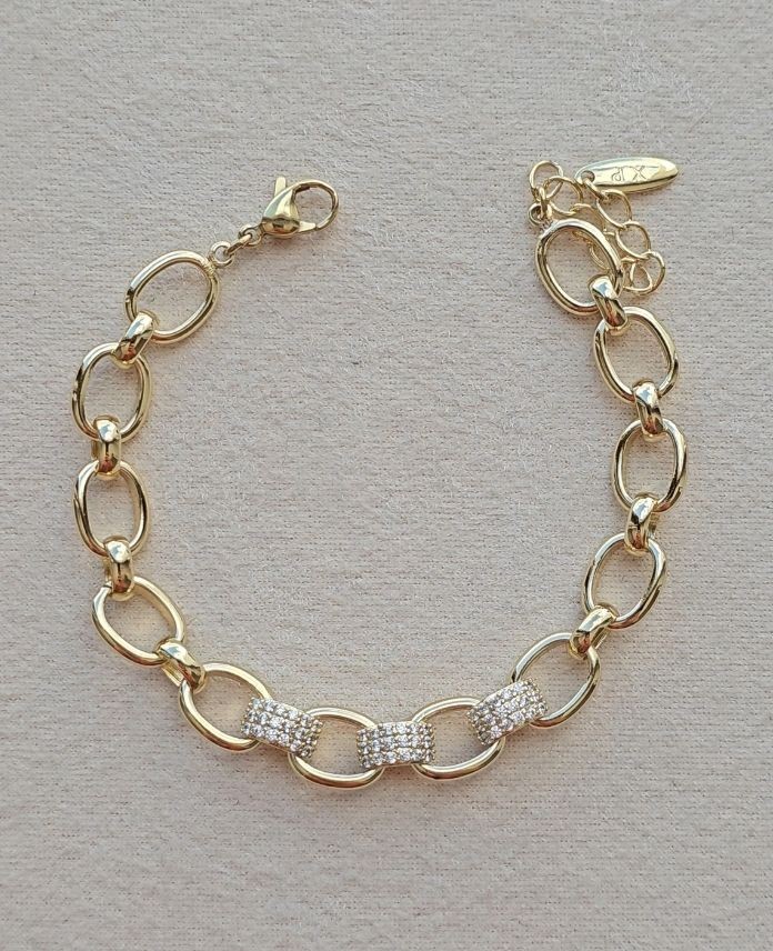 Xuping 3 Sıra Halka Taşlı Gold Bileklik