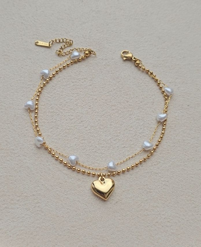 (12 Lİ PAKET İNDİRİMLİ) Çelik 2 Li Kalp İncili Halhal