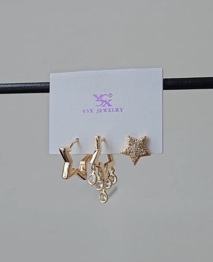 Ysx 3 Lü Yıldız Taşlı Küpe