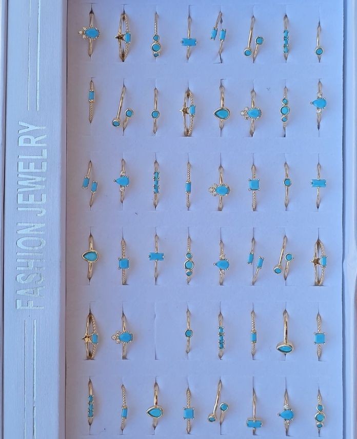 Pirinç Ayarlamalı 47 Li Mavi Set Yüzük