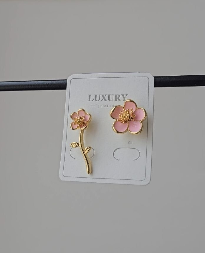 Luxury Papatya Pembe Küpe