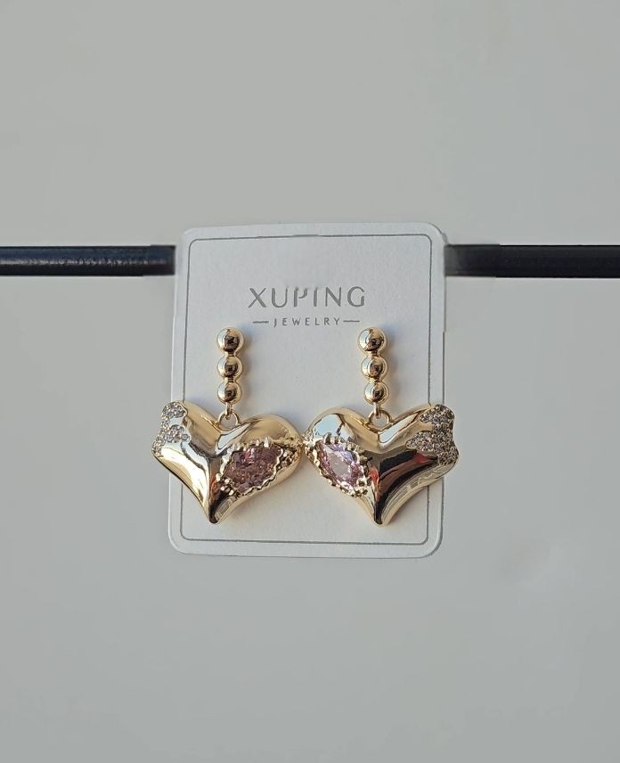 Xuping Kalp Taşlı Gold Küpe