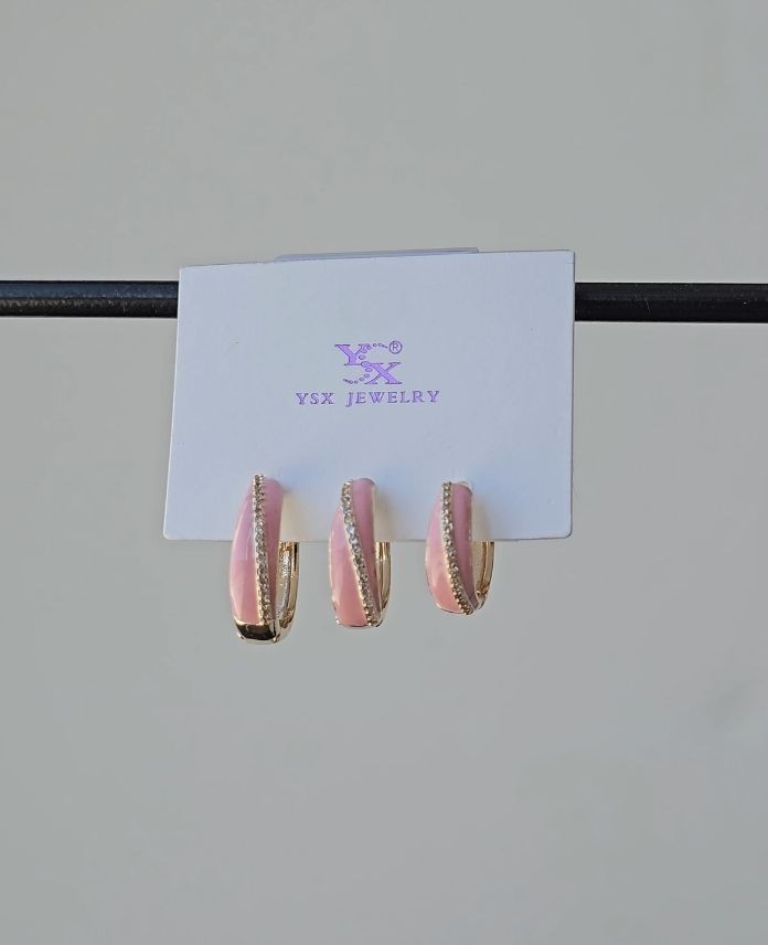 Ysx 3 Lü Halka Pembe Taşlı Küpe
