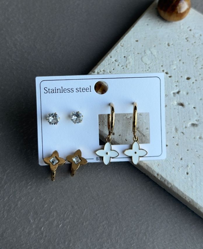 Çelik 6 Lı Yonca İnci Küpe