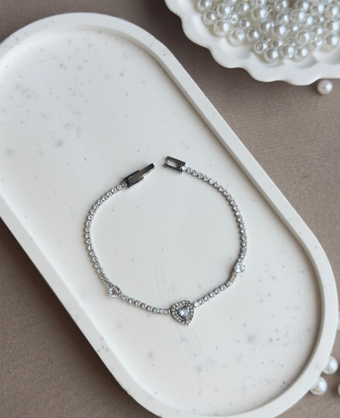 Çelik Suyolu Kalp Taşlı Bileklik