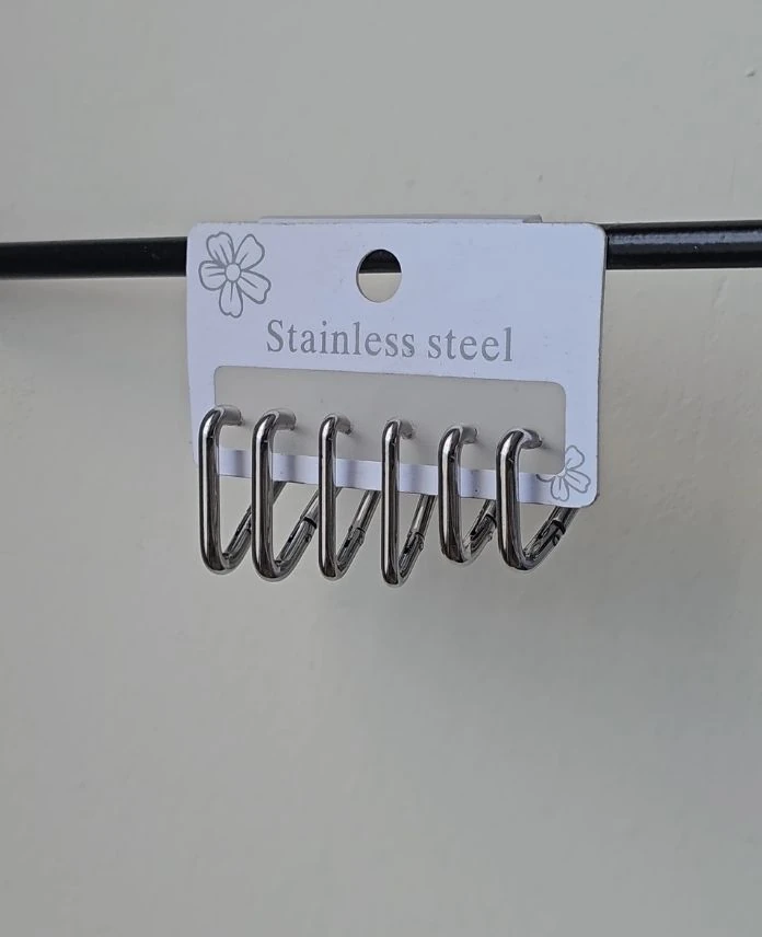 (12 Lİ PAKET İNDİRİMLİ) Çelik 6 Lı İnce Üçgen Küpe