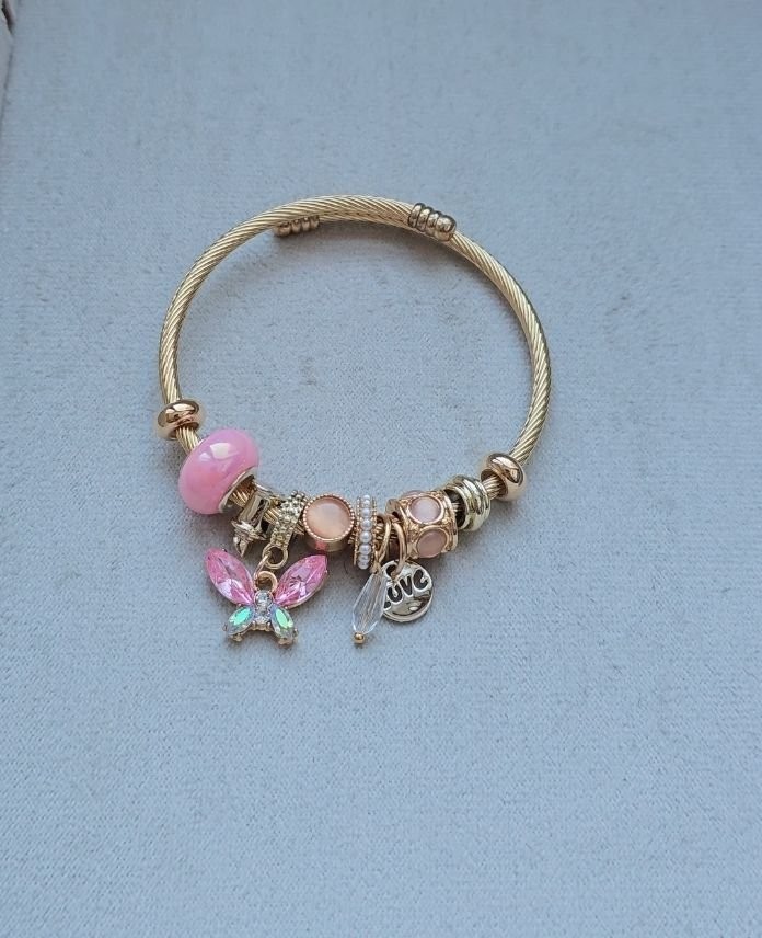 Pndr Gold Pembe Taşlı Kelebek