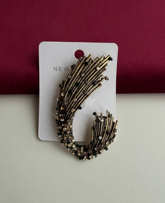 Pirinç Dallı Taşlı Broş