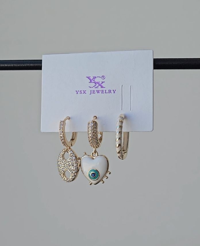Ysx 3 Lü Göz Mineli Taşlı Küpe