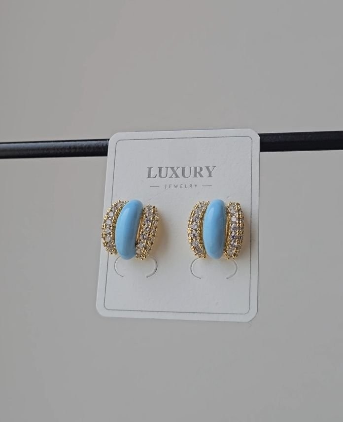 Luxury Halka Mavi Taşlı Küpe