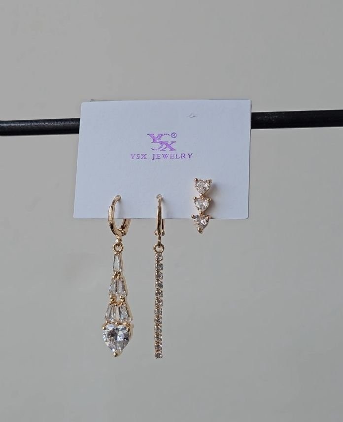 Ysx 3 Lü Sallantılı Taşlı Küpe