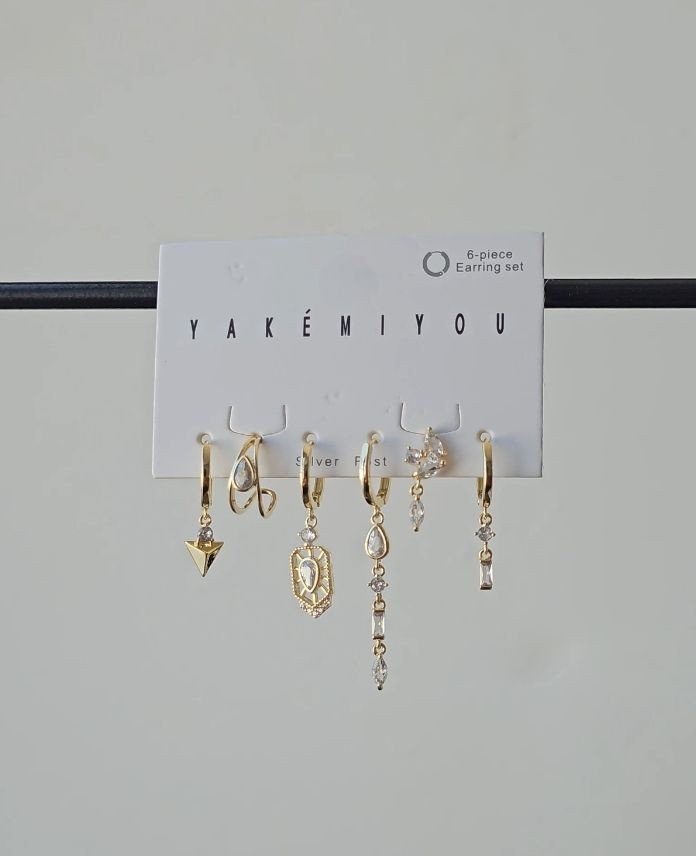 Pirinç 6 Lı Sallantılı Set Küpe