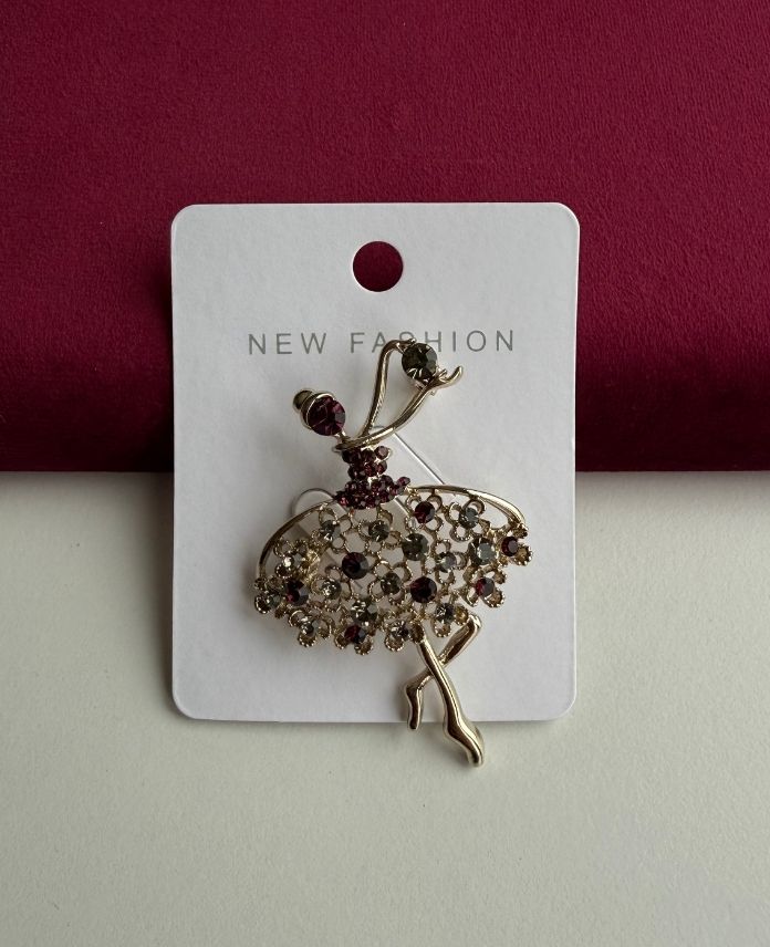 Pirinç Balerin Taşlı Broş