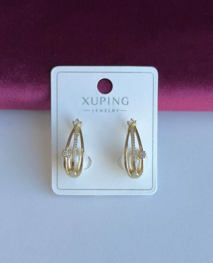 Xuping Elips İncili Taşlı 14K Küpe