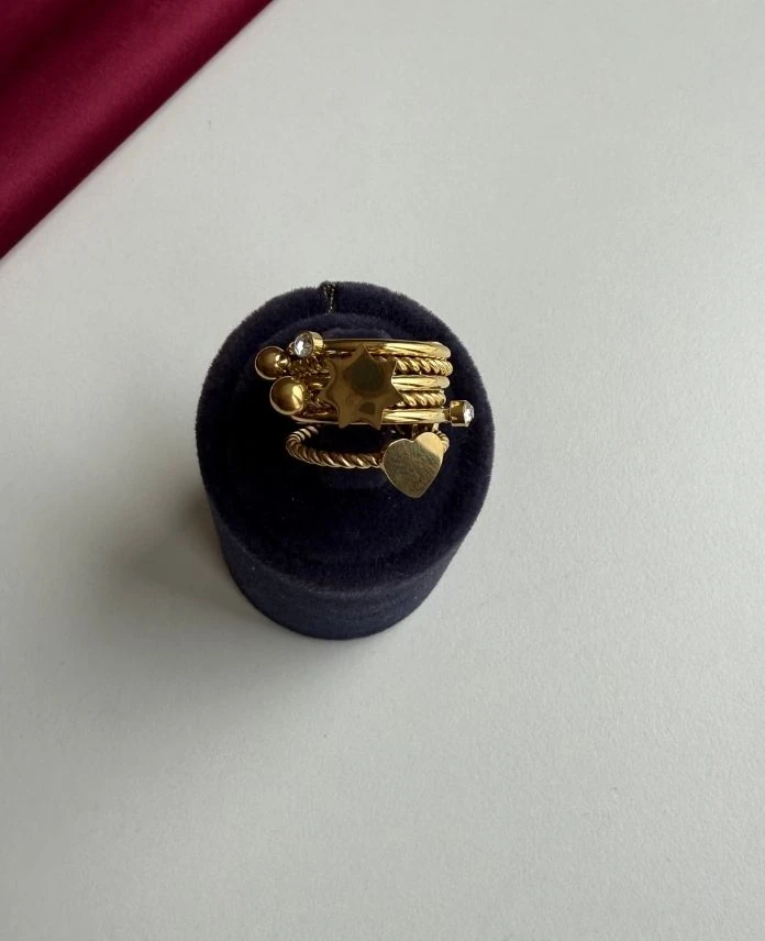 Çelik Numaralı 6 Ayrı Kalp Yıldız Yüzük