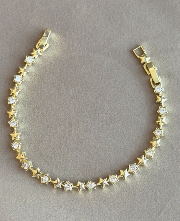 Pirinç Yıldız Taşlı Gold Bileklik