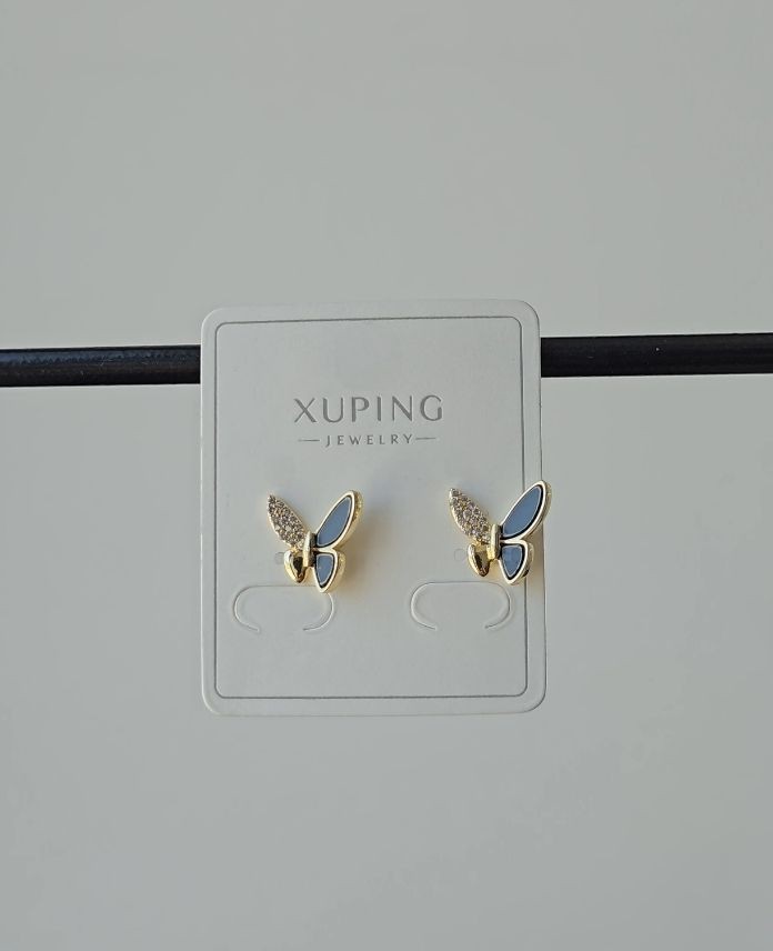 Xuping Kelebek Siyah Taşlı Gold Küpe
