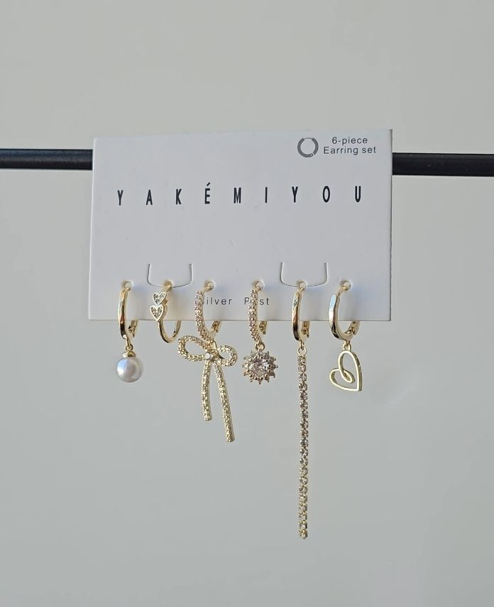 Pirinç 6 Lı Kurdele İncili Set Küpe