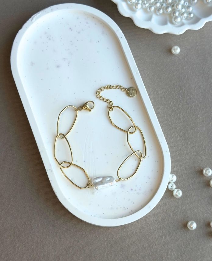 Çelik Elips İnci Bileklik