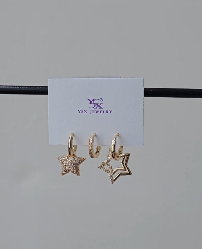 Ysx 3 Lü Yıldız Taşlı Küpe